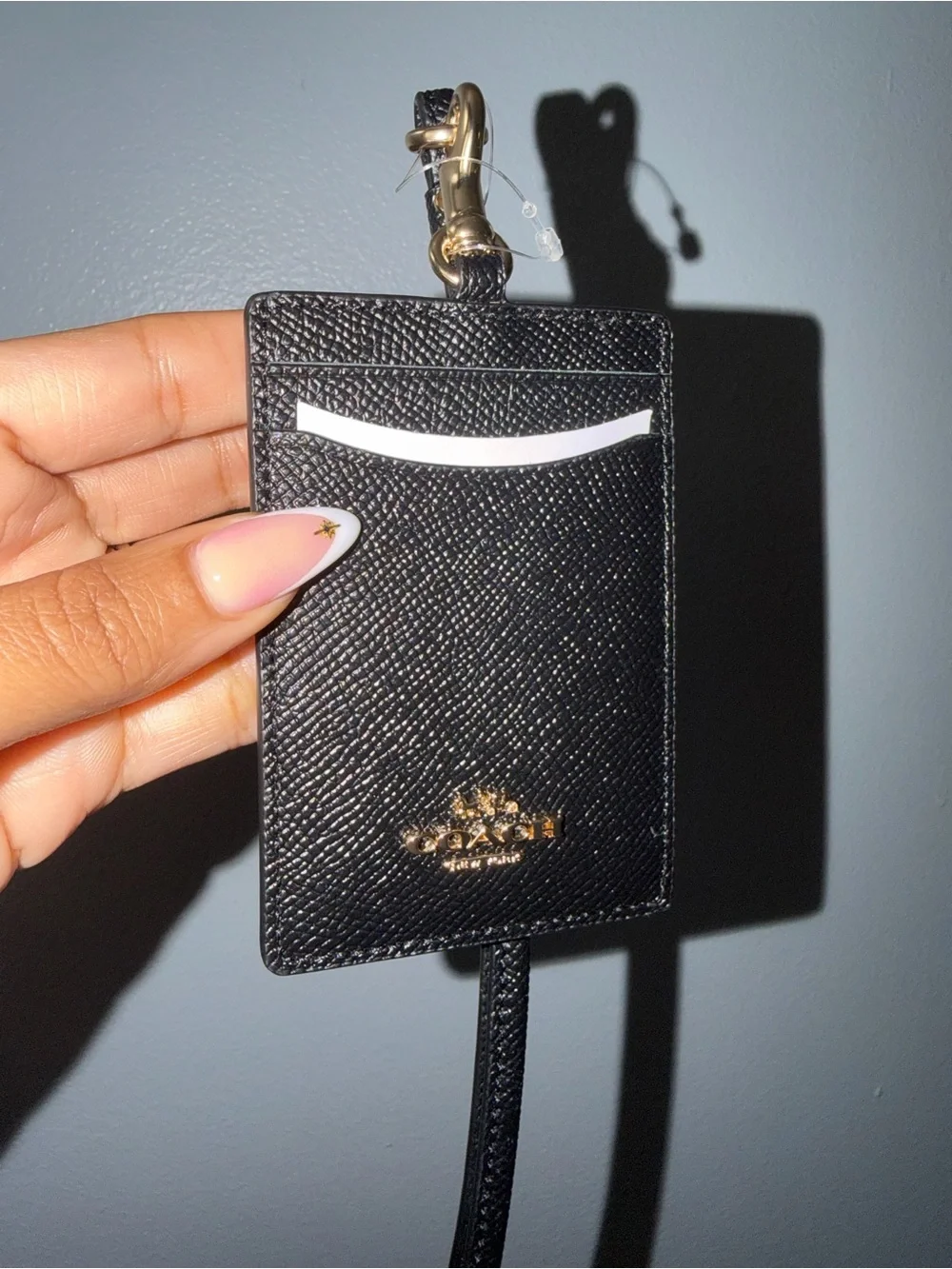 Coach Black Leather ID Holder with Lanyard
